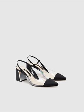 Zara Basic Black Pointed Toe Clear Slingback Block Heels